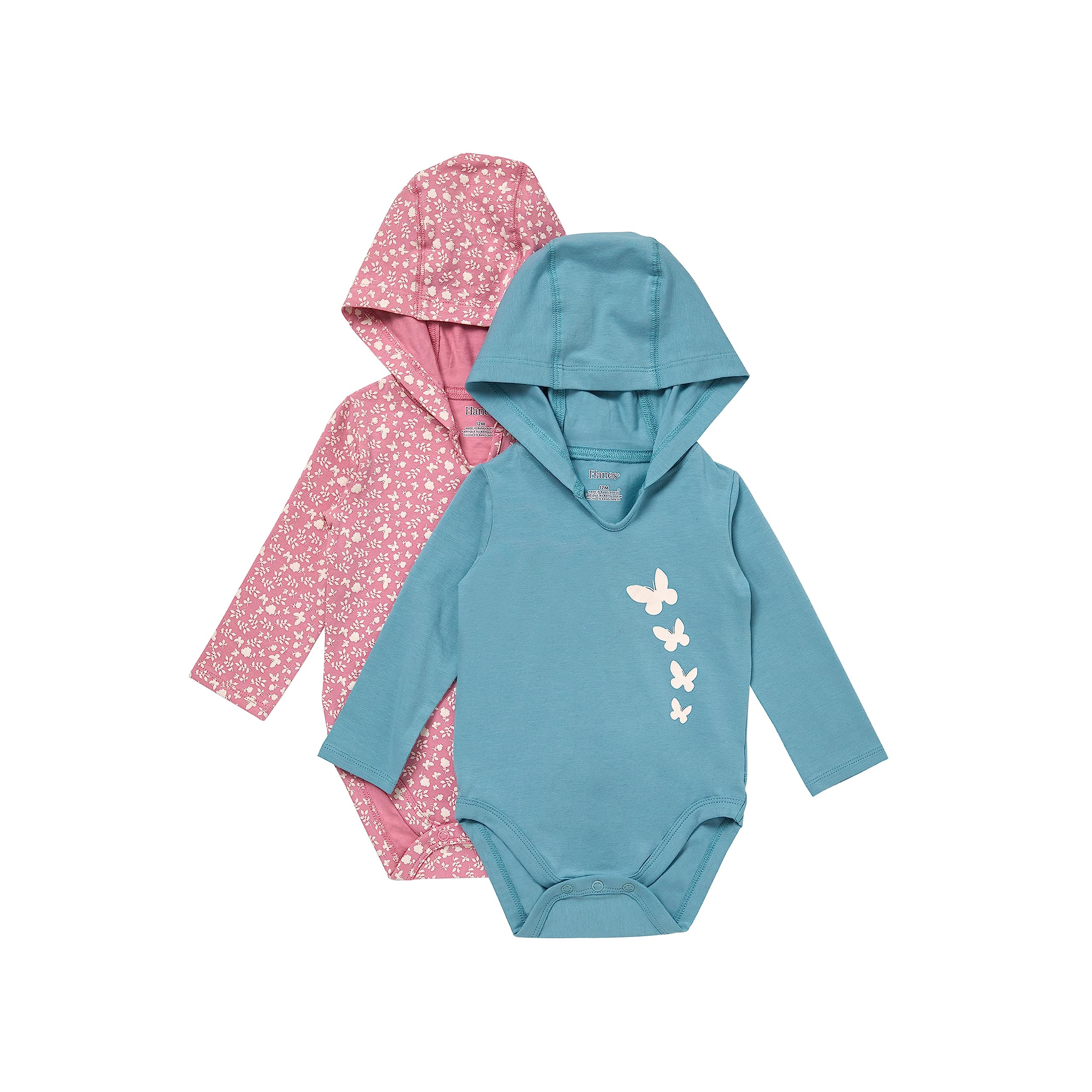 Hanes Pure Comfort Langarm-Body mit Kapuze, Unisex, 3er-Pack T-Shirts für Babys und Kleinkinder