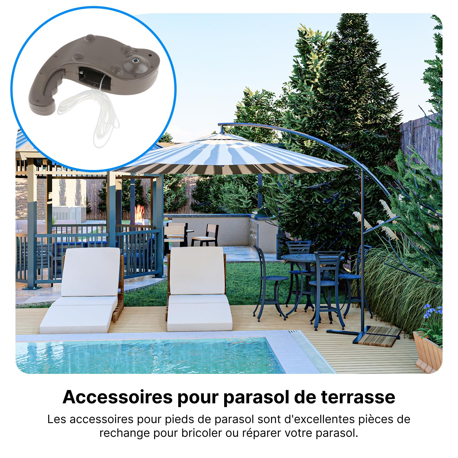 Manivelle de Remplacement pour Parapluie de Jardin, Accessoire Universel Anti-Usure, Pièce de Rechange Robuste pour Manivelle de Parasol de Terrasse, Patio, Balcon, Plage