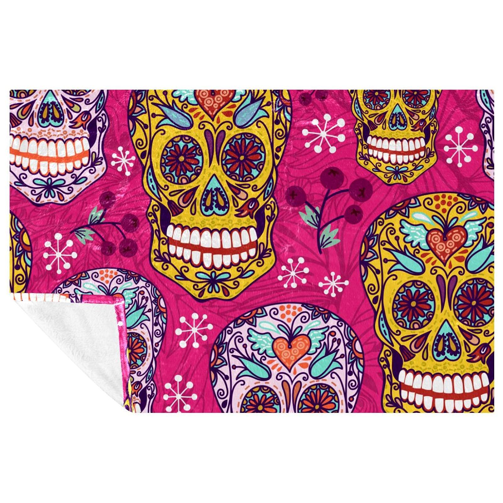 Couverture plaid tête de mort rose idée cadeau originale 150 x 100 cm