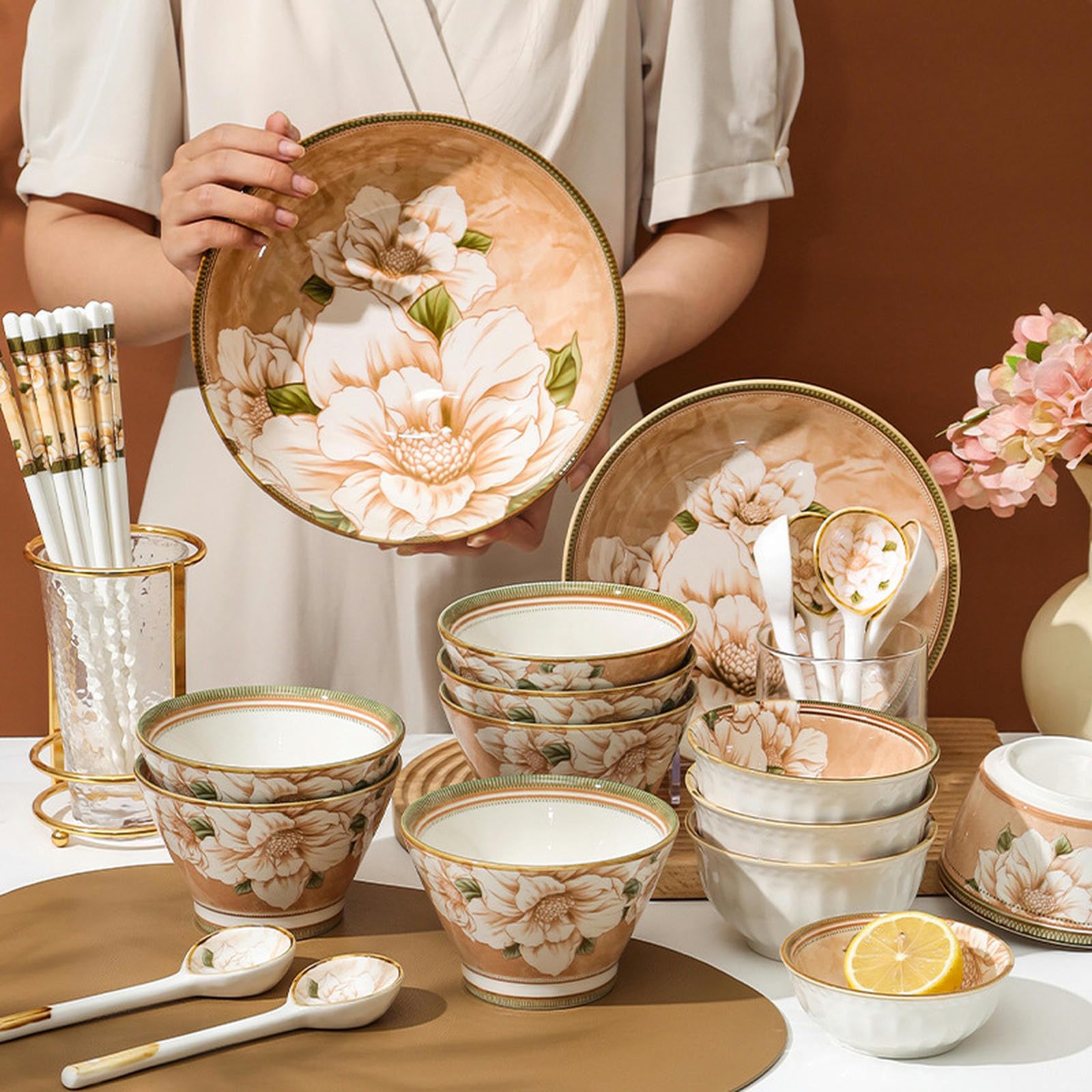 Spersonalizowana ceramiczna zastawa stołowa w stylu japońskim, odpowiednia miska do restauracji i pałeczki - kamelia 3L gliniany garnek