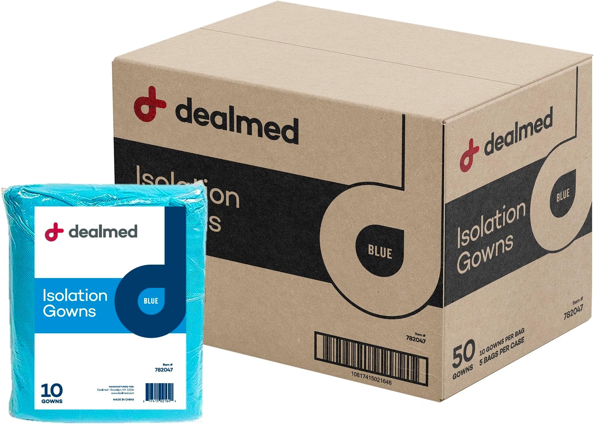 Dealmed Blue Isolation Gown – Disposable Medical Gowns, Latex-Free, Perfect for Hospitals, Medical Facilities, and Physicians’ Offices (Case of 50)