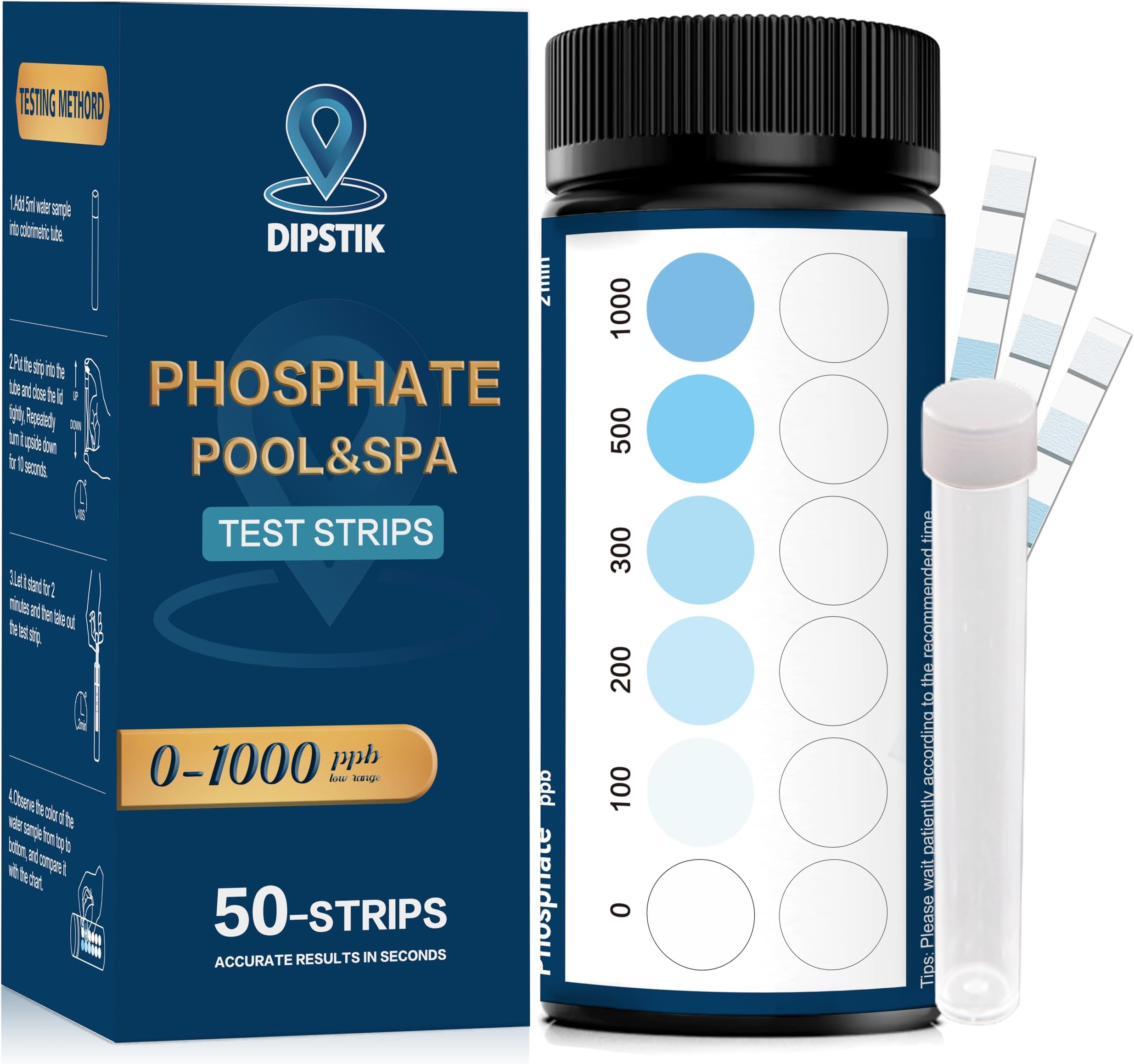 DIPSTIK Phosphate Test Kit for Pool,50 Strips Phosphate Test Strip Quick and Accurate Swimming Hot Tub and Spa Water Testing