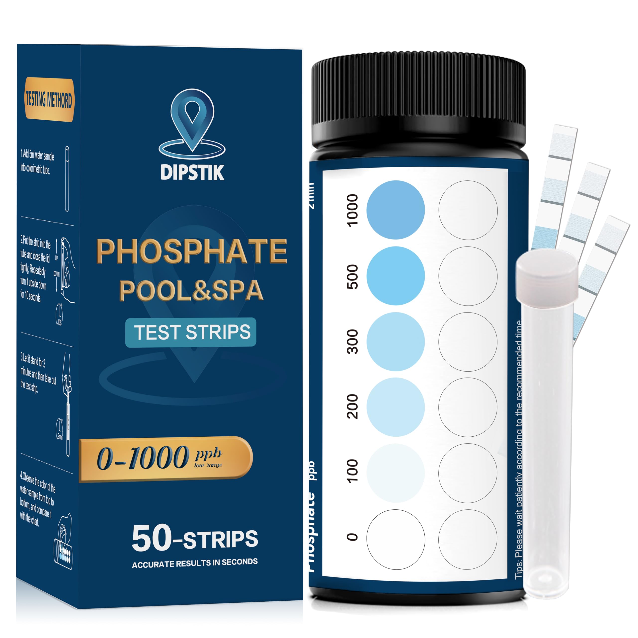 Phosphate Test Kit for Pool,50 Strips Phosphate Test Strip Quick and Accurate Swimming Hot Tub and Spa Water Testing