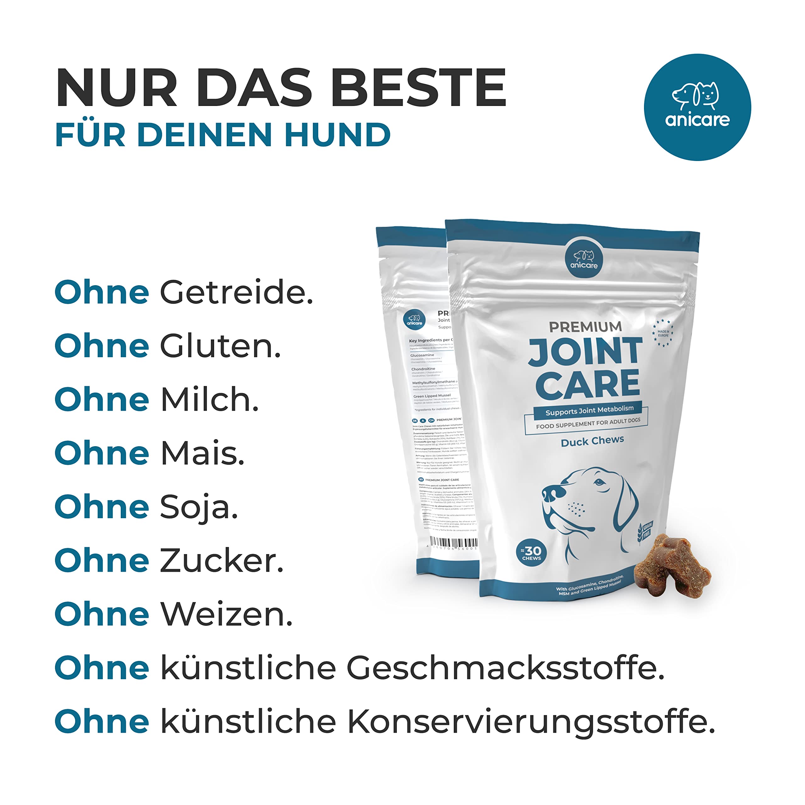 Anicare Premium Joint Care - Hochkonzentrierte Chews für Hunde, die Gelenktabletten ablehnen! Mit Glucosamin, Chondroitin, MSM und Grünlippmuschel