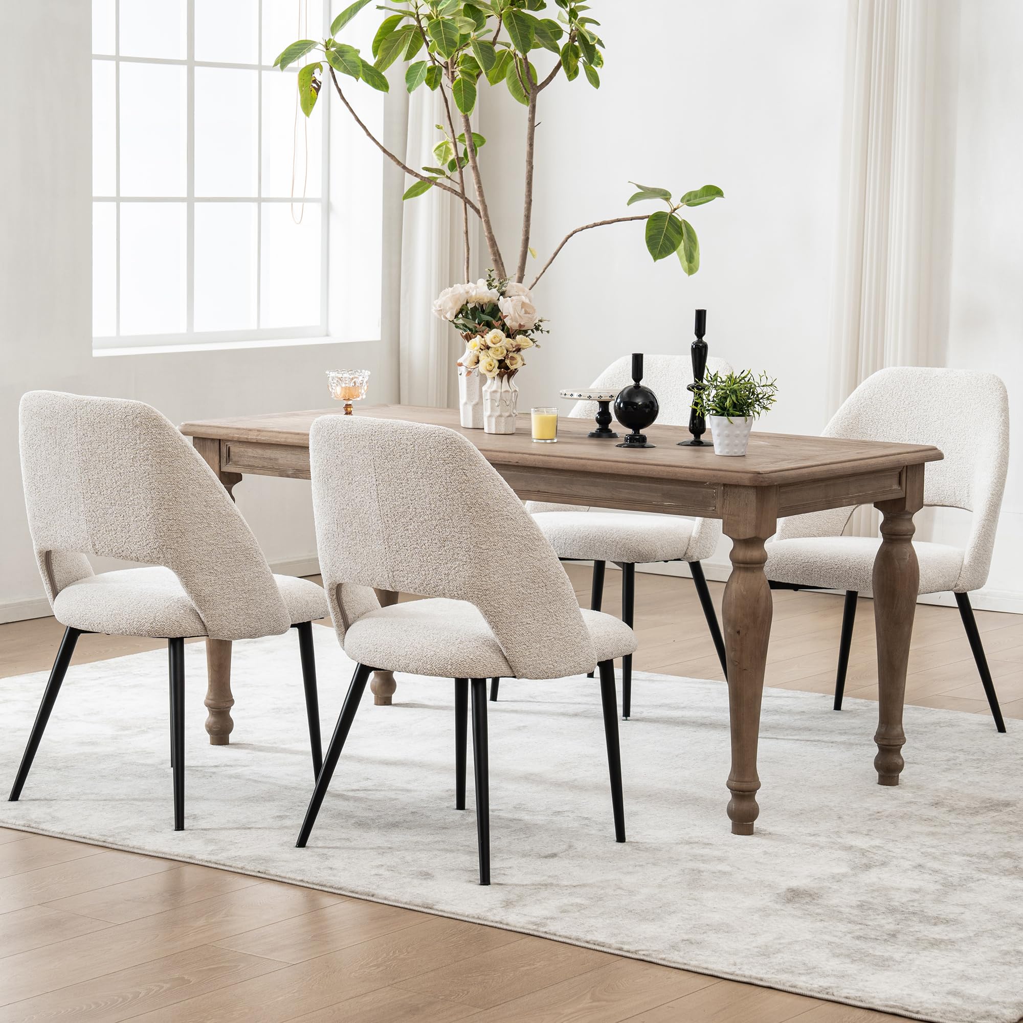 Rowill Modern Dining Chairs Set Of 2 – Upholstered Kitchen Chairs With Metal Legs, Cream Fabric | High Back, Memory Foam, 300 Lb Capacity, Easy Assembly