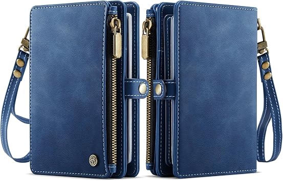 Synthetic Leather RFID Wallet Bifold Multi Card Wallet Case with Zipper Pocket Credit Card Slot Holder for Men Women Blue