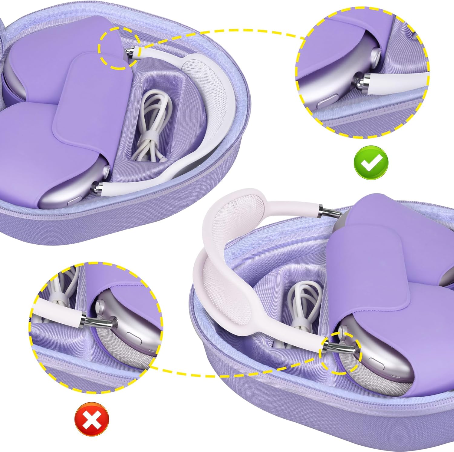 BOVKE Hard Carrying Case with Sleep Mode for Apple AirPods Max Wireless Over-Ear Headphones, AirPods Max Protective Portable Storage Bag with Mesh Pocket for Headphone Accessories, Purple - Image 4