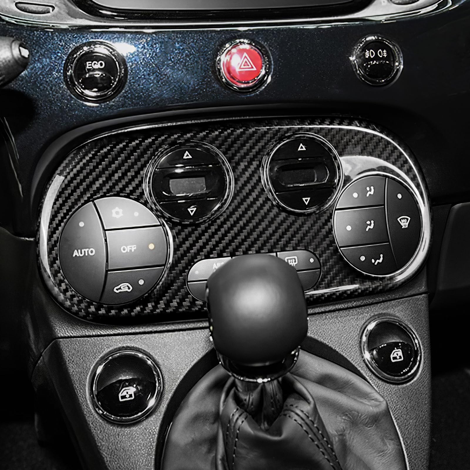 KUNGKIC Per Fiat 500 2008-2023 Abarth 595 2012-2023 Car Central Control AC Panel Pannello di controllo rigido in fibra di carbonio Sticker decorativi accessori interni regalo, nero, stile B