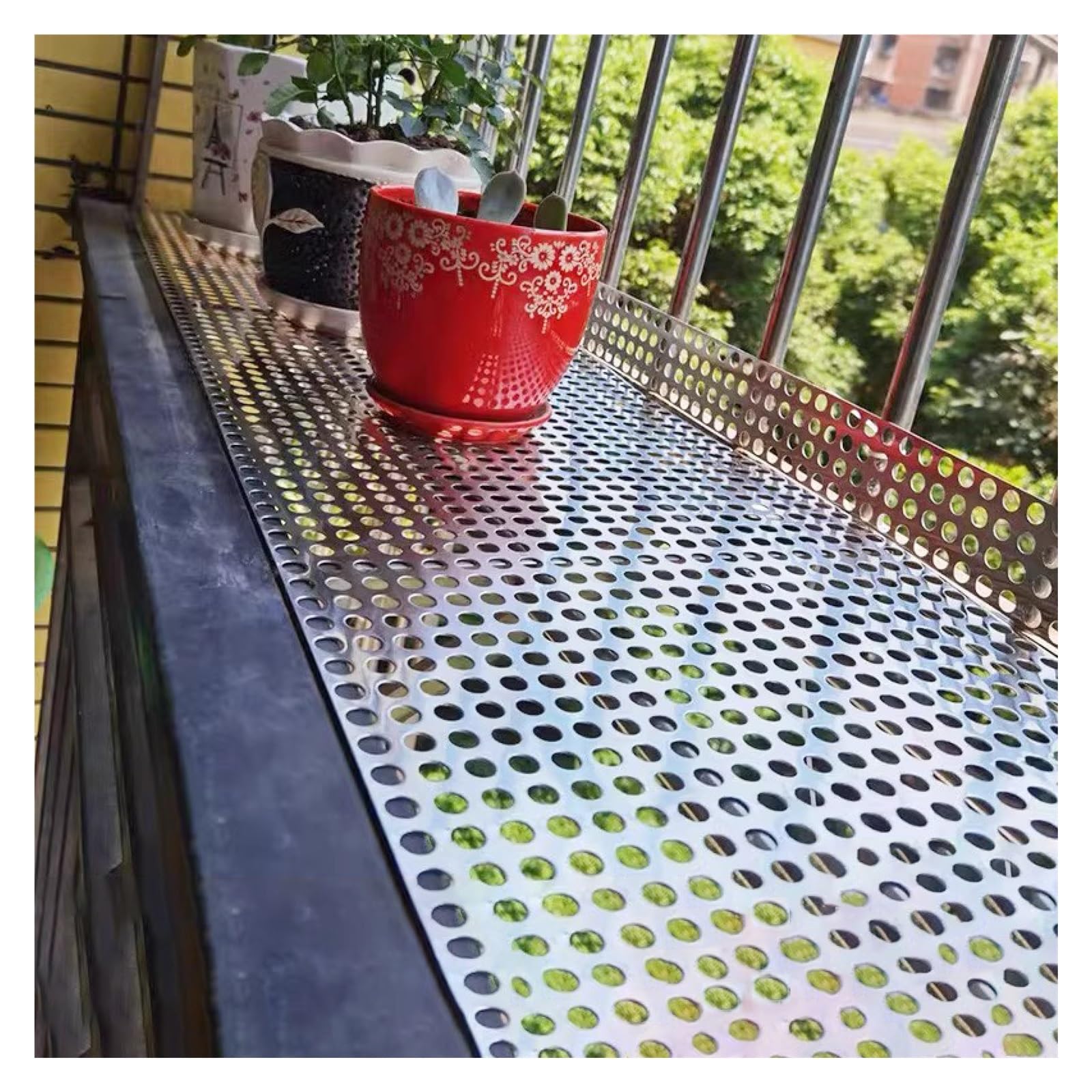 JINMLBO 304 Stainless Steel Perforated Plate, Hole Diameter 10mm Metal Sheet with Ties Gloves, Anti-Fall Perforated Plate, Easy to Install(0.8mm-37x122cm)