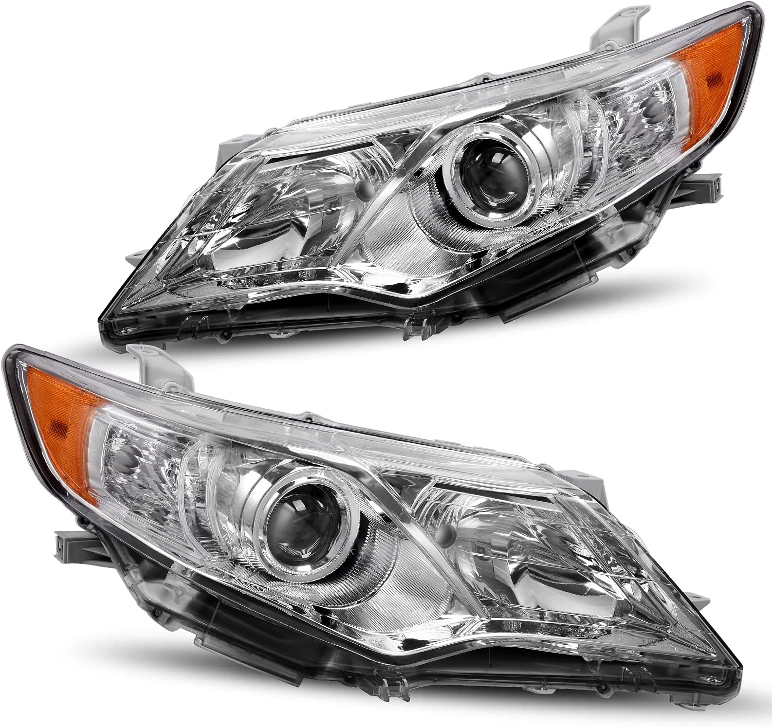 DWVO Projector Headlights Assembly Compatible with 2012 2013 2014 Camry L/LE/XLE/Hybrid (Not Fit SE/SE Sport/Hybrid SE) Headlamp Replacement Chrome Housing Amber Reflector Pair