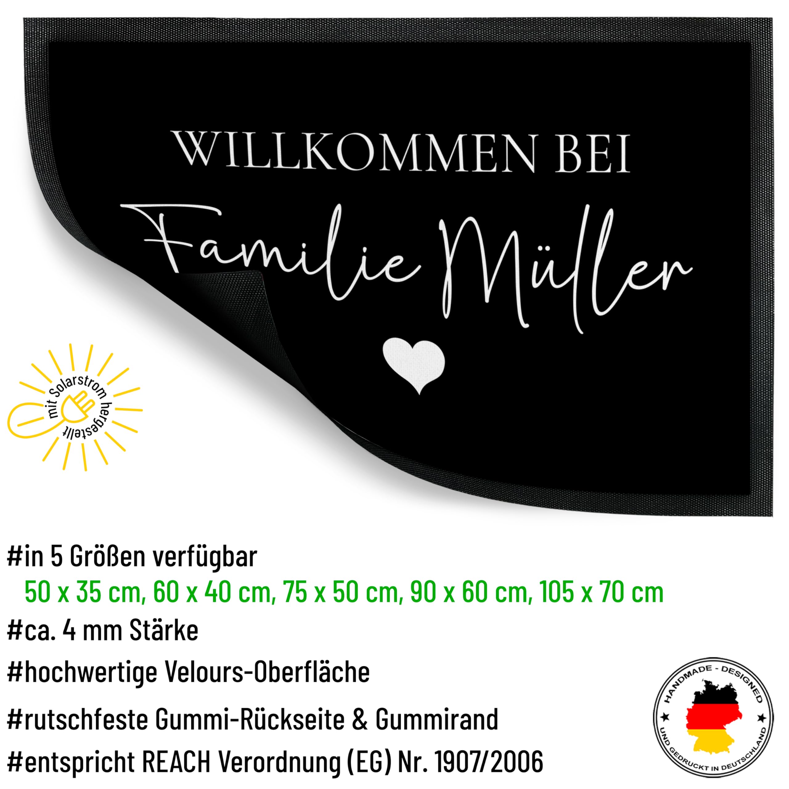 True Statements Personalisierte Willkommensmatte Fußmatte, rutschfest, 120 x 80 cm