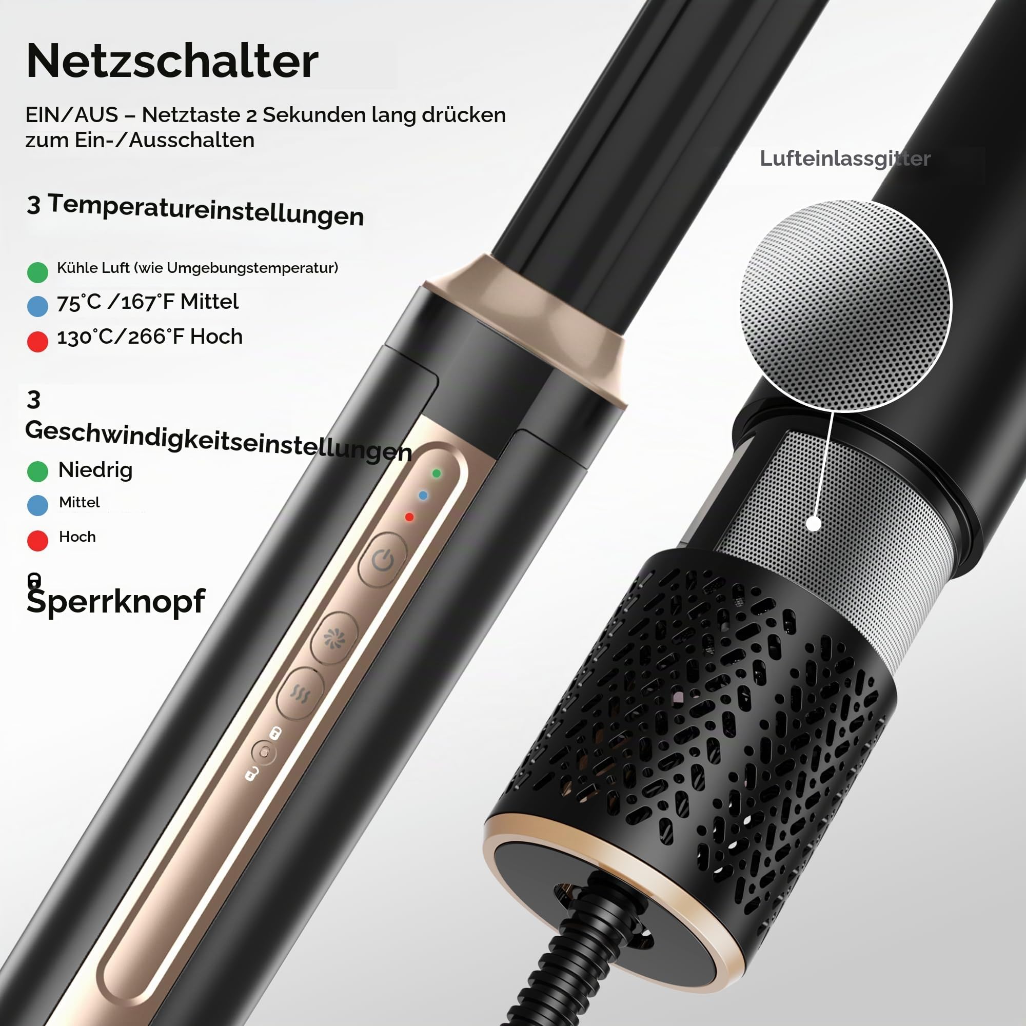 OKWRAP Hairstyler 6 in 1 Airstyler, 6 in 1 Multistyler 110000 U/Min, Enthält Ionen Föhn, Lockenstab Automatisch, Warmluftbürste, Haarglätter Bürste, Ideal für Glattes, Lockiges und Voluminöses Haar
