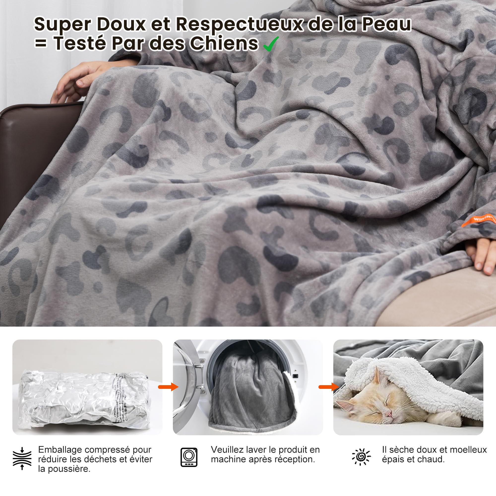 Couverture TV à Manches Ultra Douce 140×80cm, Plaid Chauffant