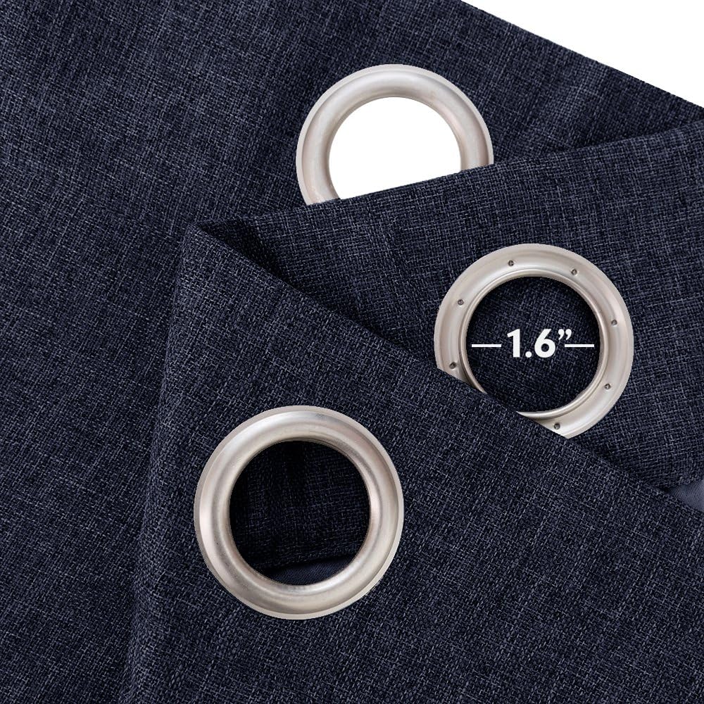 Vangao Blue Linen Texture Curtains 54 Inches Length 2 Panels for Bedroom Living Room Thermal Insulated Room Darkening Grommet Top Window Drapes