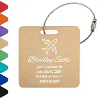 Etiquetas de bagagem personalizadas para malas, etiquetas de nome de metal personalizadas para mochilas, bolsas de viagem (ouro, quadrado (2,2 * 2,2))