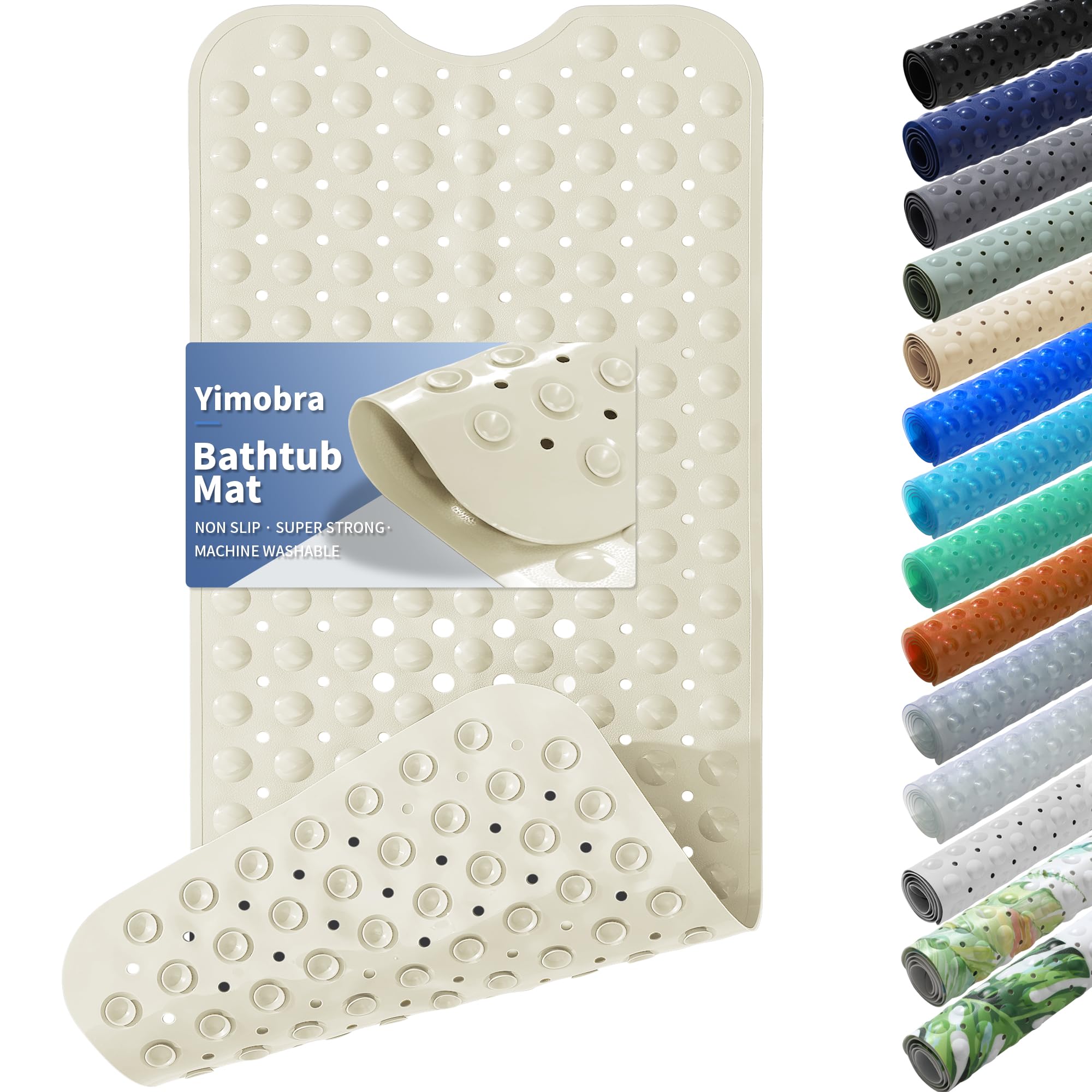 Yimobra Non Slip Bathtub Mat 40 x 16 Inch, Extra Long Shower Mat with Drain Holes, Machine Washable Baby Bath Mats, Strong Suction Cups for Bathroom