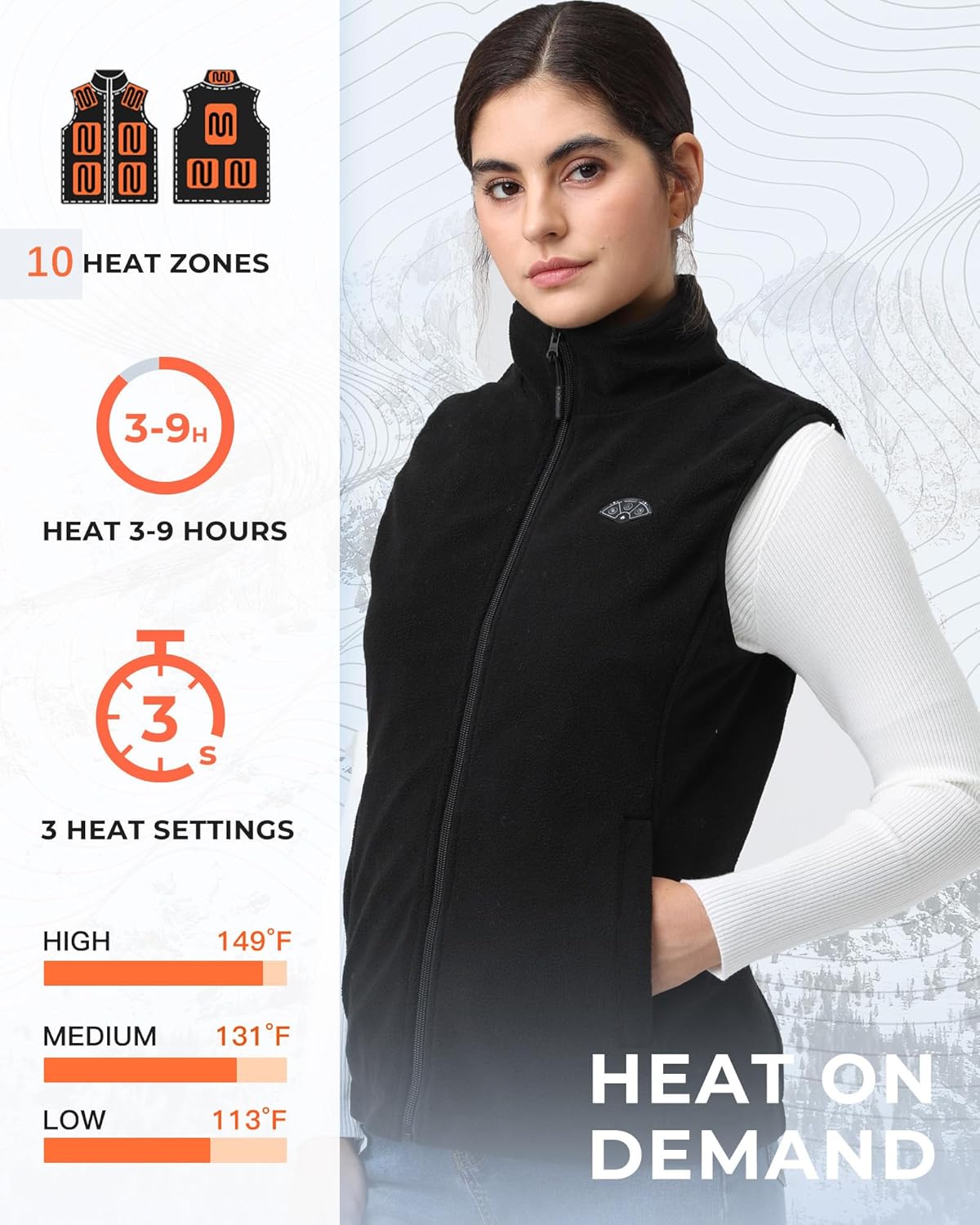 Topdot Fleece Women's Heated Vest with Battery Pack 16000mAh 7.4V, Heated Vest for Women with10-Heated Zones for Outdoor Work - Image 3