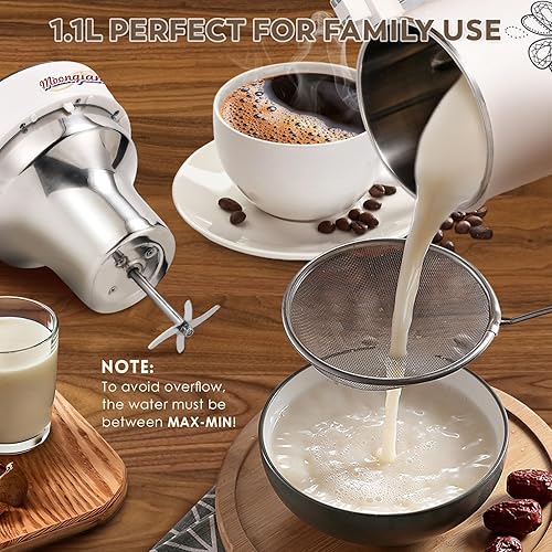 Miniatura 3 de Moongiantgo Máquina automática de leche de soja de 37.2 onzas, 37.2 fl oz, máquina de leche de nueces 8 en 1 con autolimpiación/hervir agua/receta,