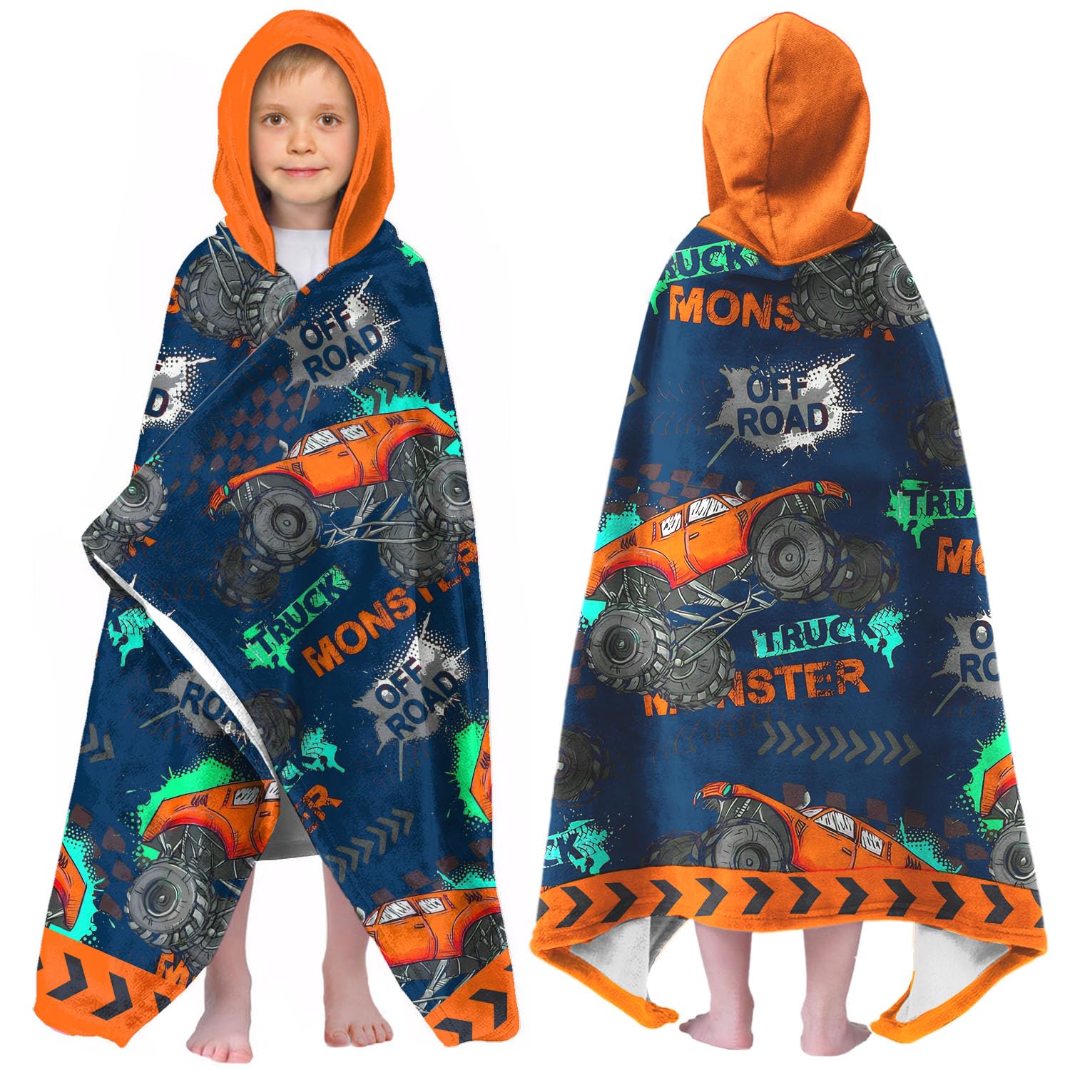 Engineering Truck Hooded Beach Towel for Boys, 30x50 in Bath Swim Wrap, 04