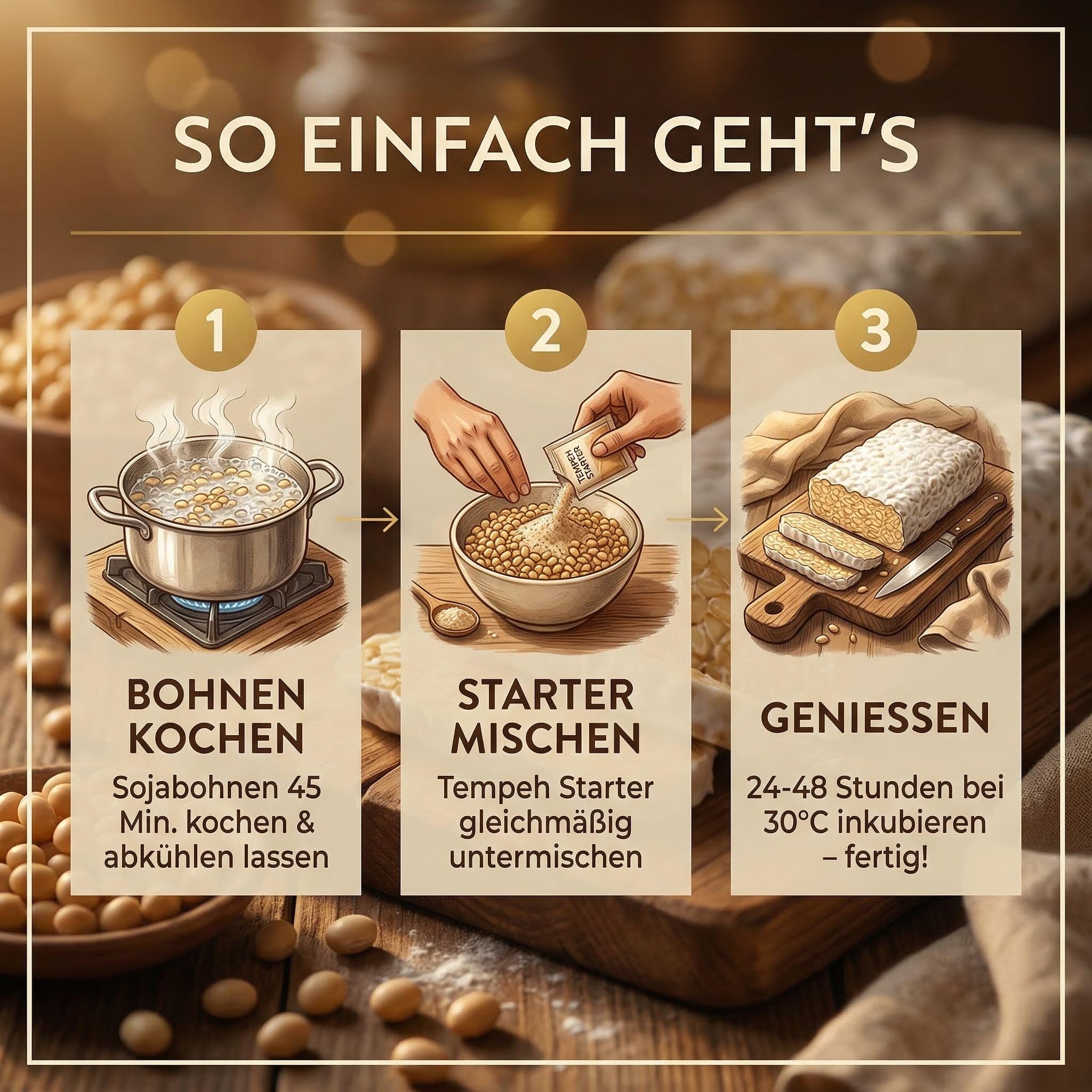 Coltura Starter BIO per Tempeh (Polvere di Tempeh) Rhizopus Oligosporus - fino a 75 KG di Tempeh fatto in casa! Preparazione di Tempeh fatto in casa (Starter per Tempeh 15g)