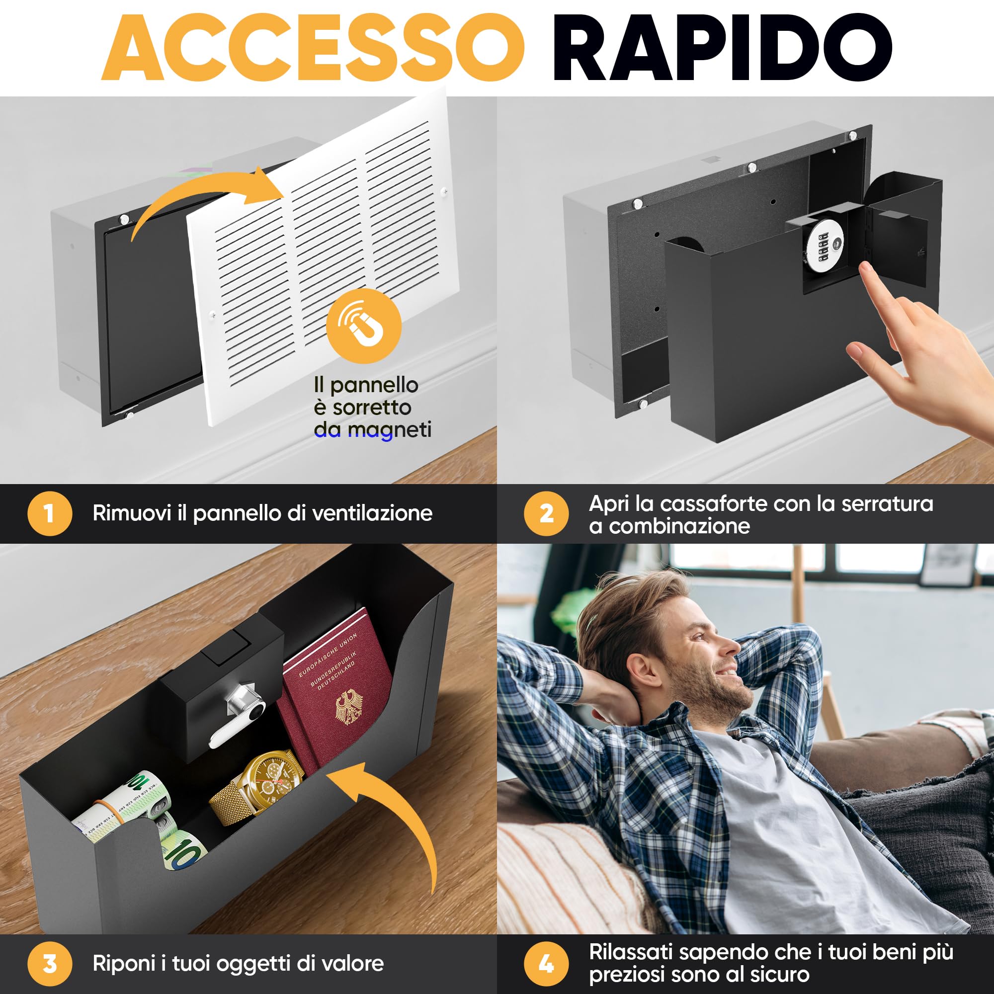 Elder Welder® Cassaforte a Muro Invisibile con Griglia di Ventilazione | Serratura a Combinazione Nascosta | Cassaforte Invisibile a Scomparsa | Nascondiglio Segreto | Casseforti Invisibili