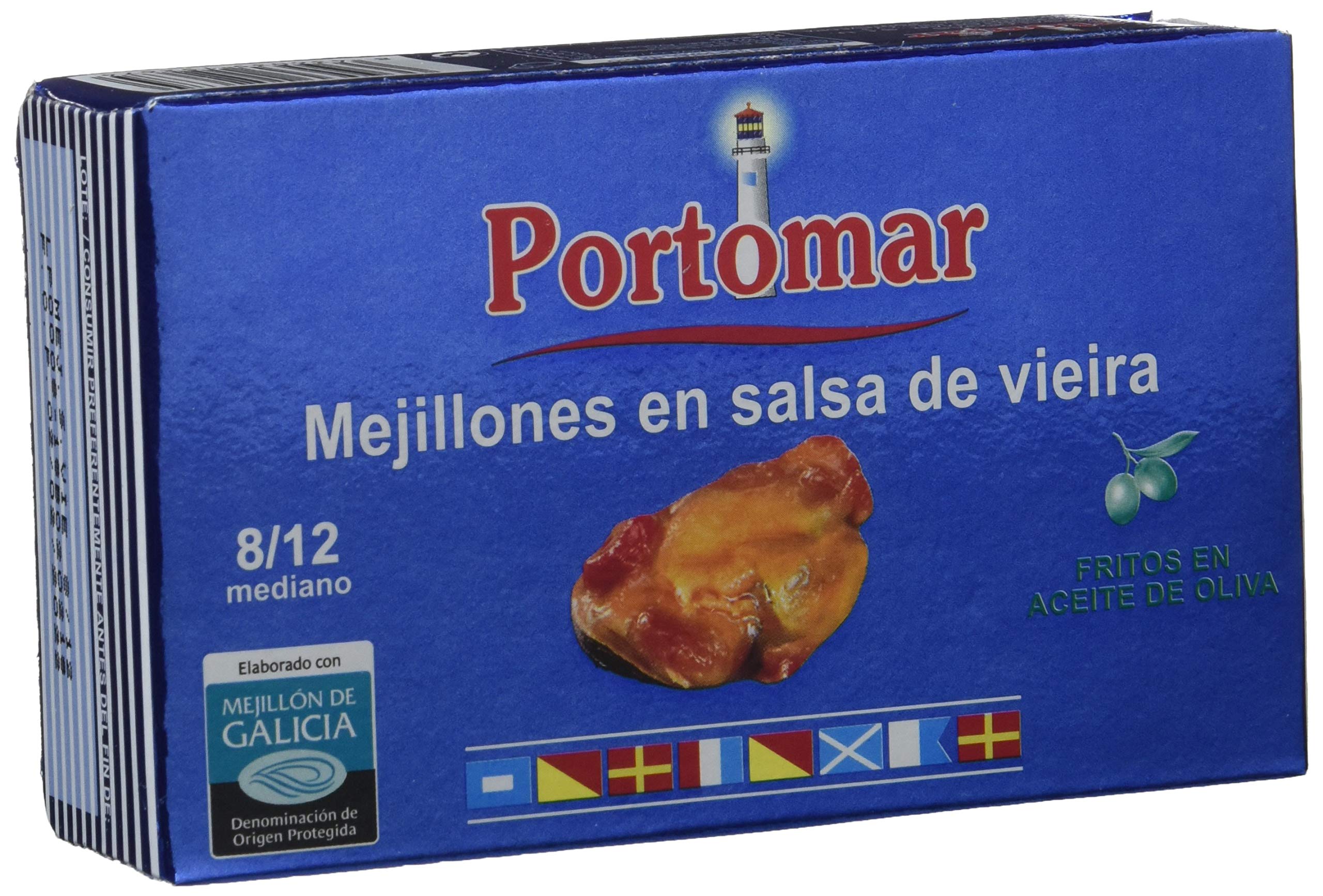 Mejillones de las Rías Gallegas en salsa de vieira -8-12 pzs/lata-Portomar-Pack 8 x 111gr-total= 888gr.