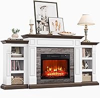 Naice 72" Electric Fireplace TV Stand with Mantel, Cabinets, Stacked Stone Surround, Remote, 3D Realistic Flame for Living Room Bedroom