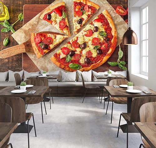 Papel pintado 3D de pizza de queso, deliciosa comida pizza, restaurante, impresión fotográfica, mural panorámico para sala de estar, dormitorio,