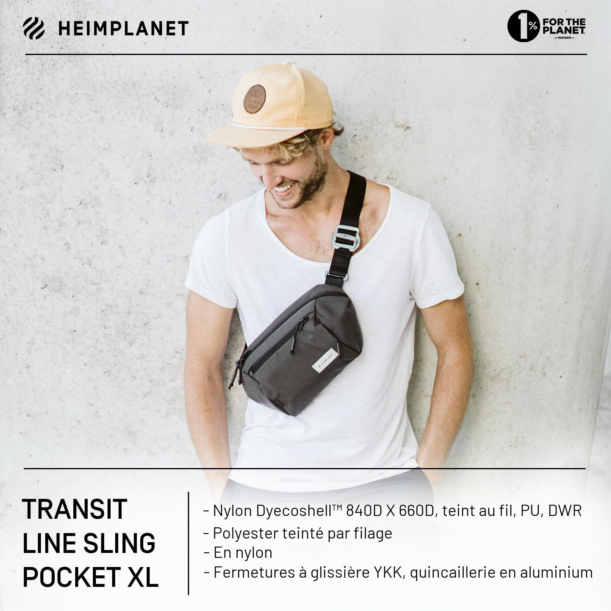 HEIMPLANET Original | Transit Line Sling Pocket XL | Sac Banane imperméable en DYECOSHELL de Haute qualité | Supporte 1% pour la planète (Castlerock)