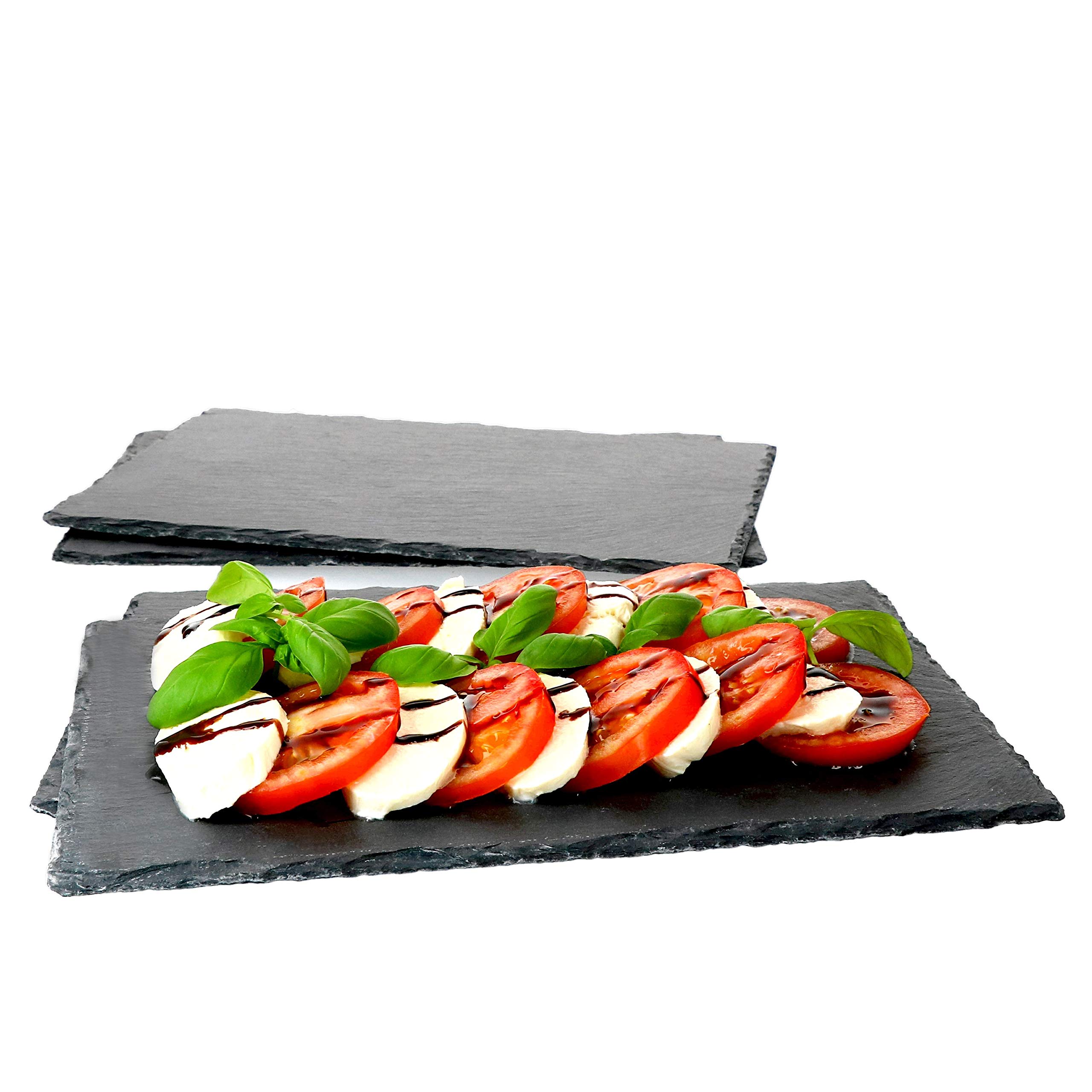 Lot De 4 Plateaux Ardoise Naturelle 40x30 Cm – Noir Rustique Bord Cassé, Assiettes Sushi Fromage Dessert Décoratives