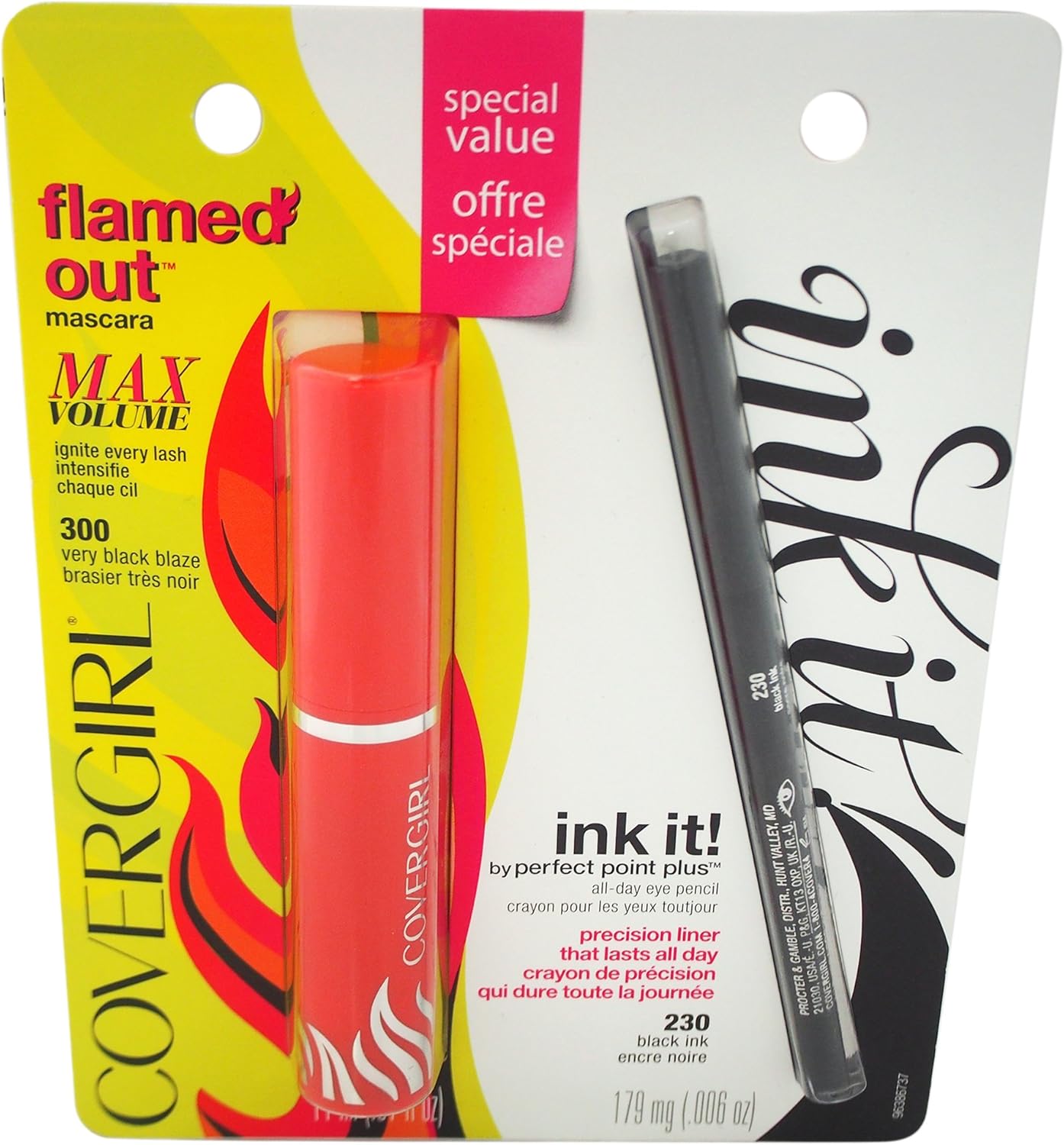 CoverGirl Flamed Out Mascara & Ink It! Eye Pencil, 2 Count