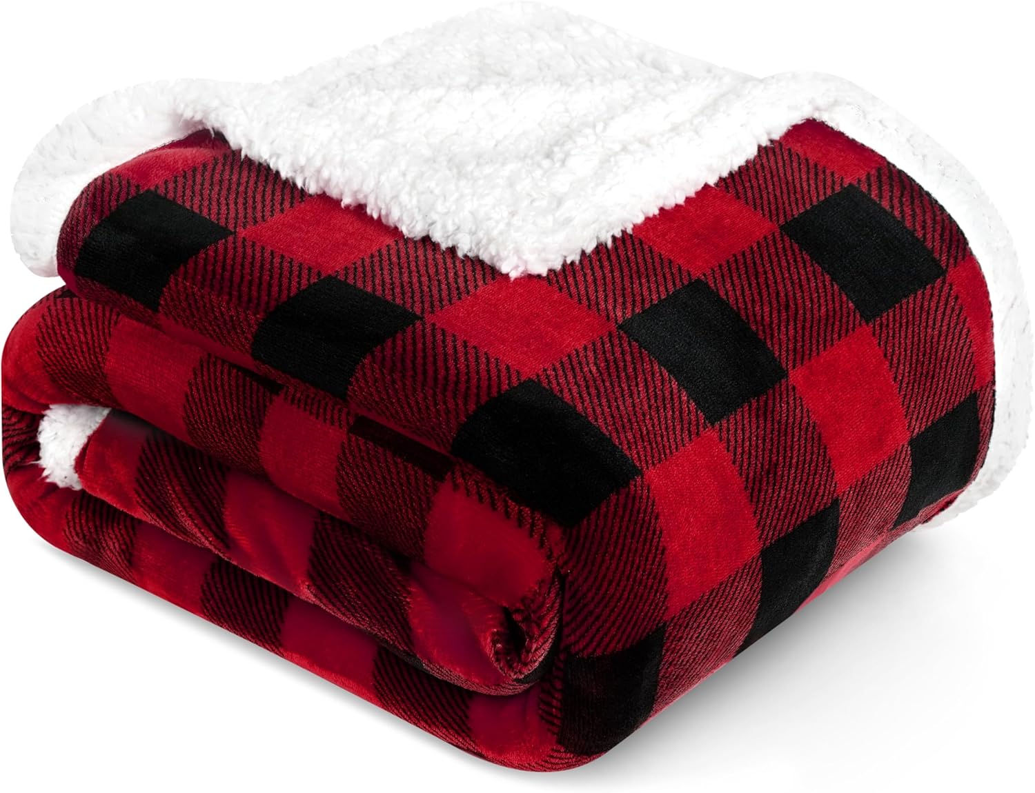 PAVILIA Black and Red Buffalo Plaid Sherpa Throw Blanket for Couch Twin, Soft Fuzzy Flannel Blanket for Bed, Plush Checkered Fleece Blanket and Throws, Warm Thick Winter Blanket Gift, 60x80