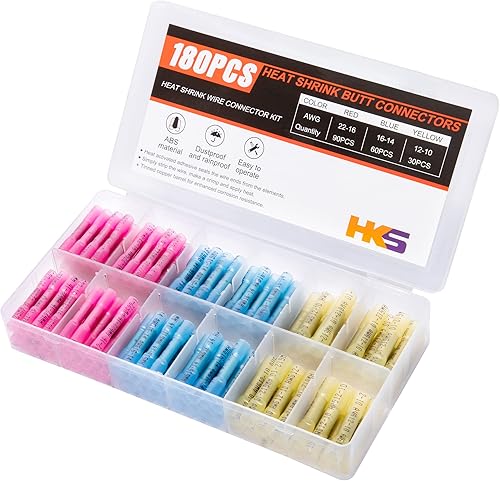 Miniatura 7 de HKS Herramienta de crimpado para conectores termorretráctiles con pelador 3 en 1 y 280 piezas de conectores termorretráctiles impermeables de grado