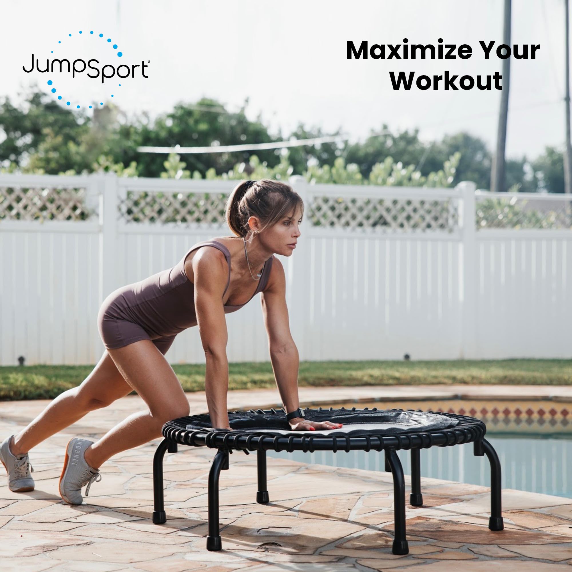 *Testsiegertrampolin* - JumpSport Fitnesstrampolin-Premium Minitrampolin- Einzelgummiseile (Modell 350) - Indoortrampolin - Top Qualität mit Langzeitgarantie