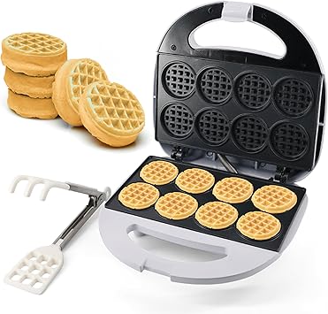 StarBlue Mini Waffle Bites Maker with FREE Waffle Tongs - 8 x 2 Tiny Waffle Bites, Non-Stick, Fast Heating, Perfect for Kids Breakfast, Snacks, Compact & Easy to Clean, White, 120V 60Hz 750W