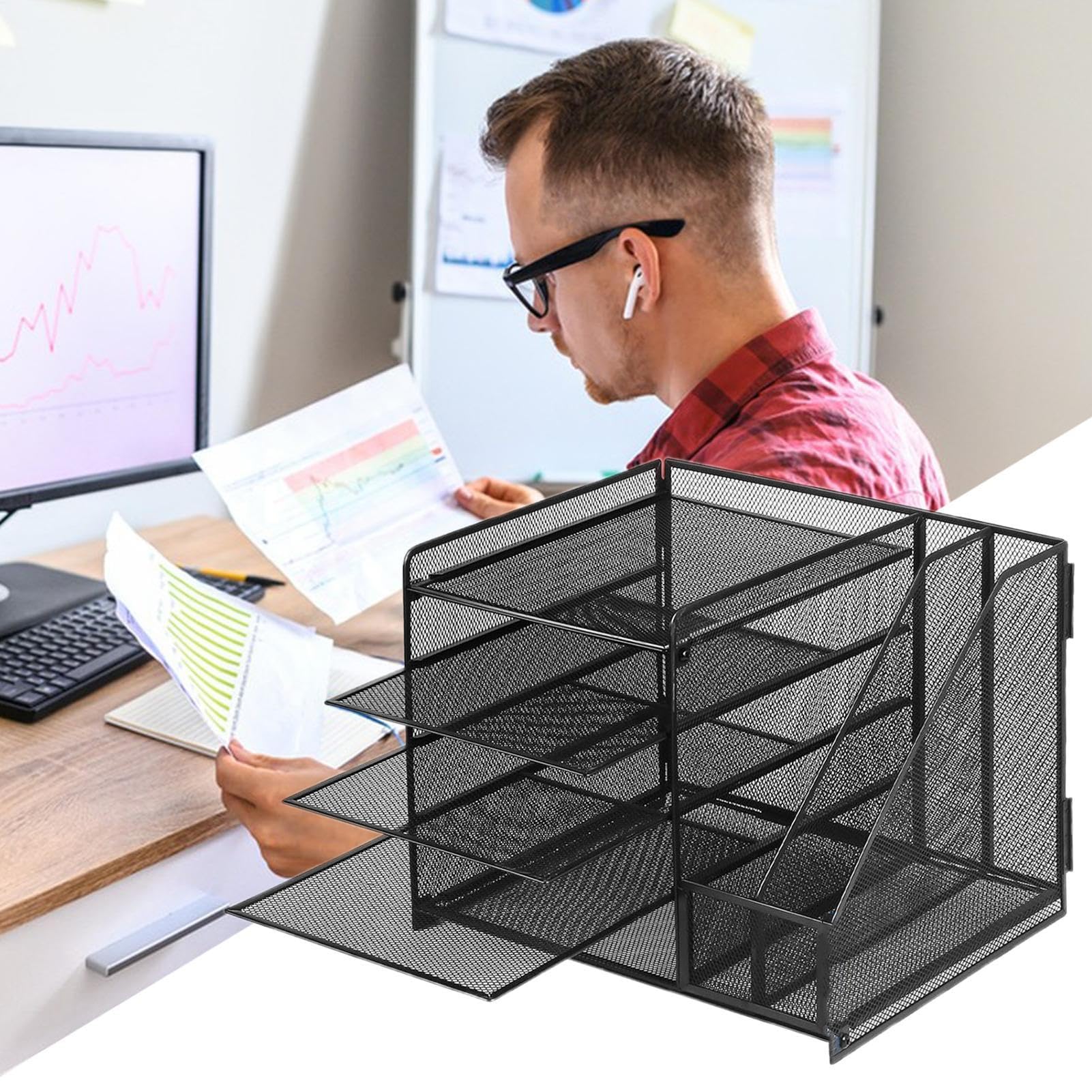Scrivania in rete con cassetto scorrevole, lima in metallo per scrivania, contenitore antiscivolo per forniture artistiche, penne e libri, soluzione per ufficio