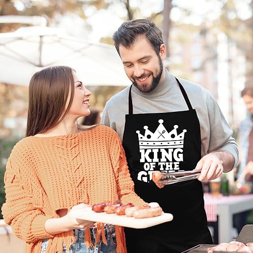 Miniatura 5 de Delantales personalizados para barbacoa para hombres, divertido delantal de cocina para barbacoa en algodón negro, ajustable con 2 bolsillos, tamaño