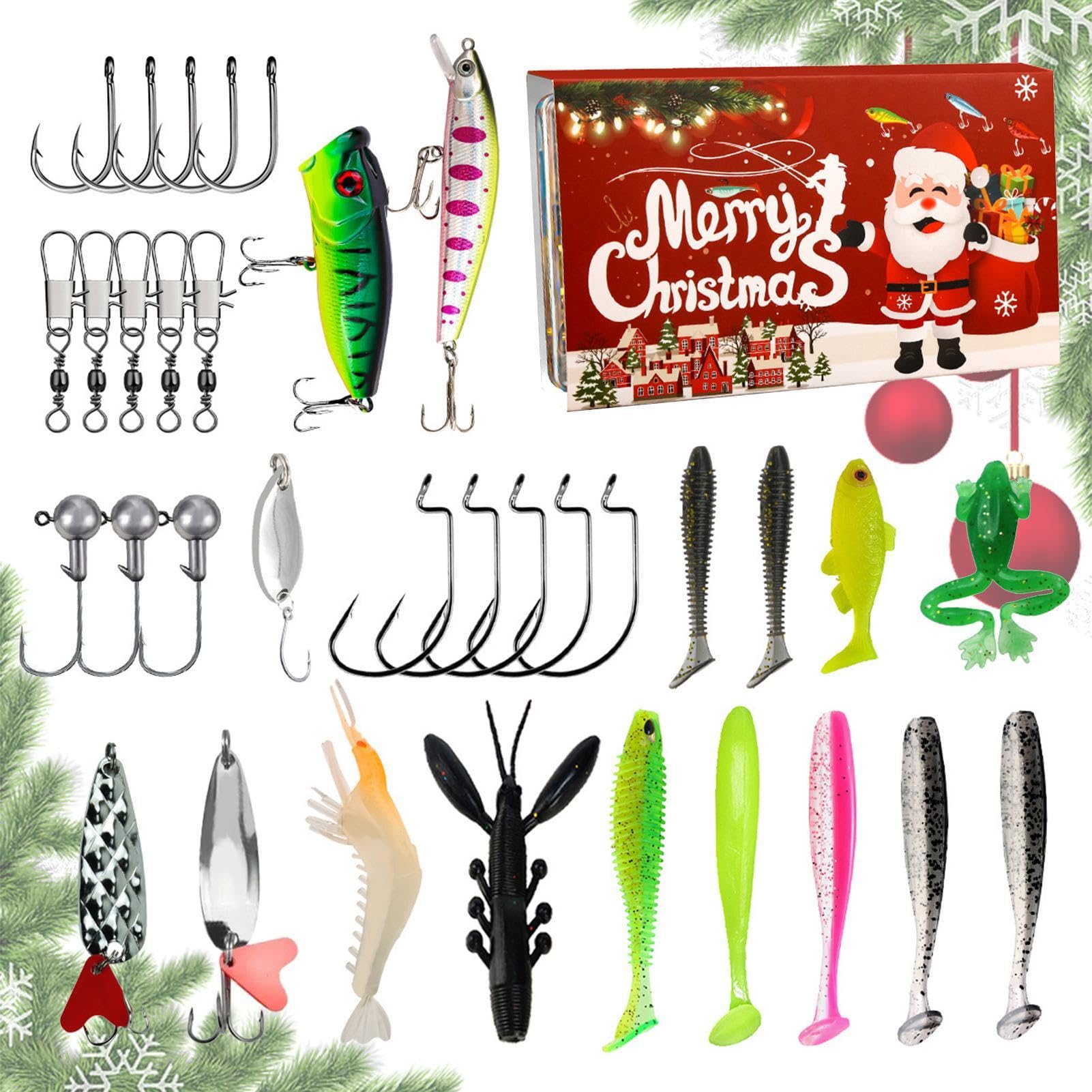 Fishing Advent Calendar 2024 Adult Men Teen Boys, Fishing Lure Advent Calendar 2024, Fishing Lures Fishing Tackle Set - Christmas Fishing Baits Set, Simulation Tackle Box For Men
