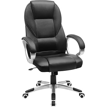 SONGMICS OBG22B - Silla Giratoria de Oficina, Estudio, Ergonómica, PU, con Ruedas, Negro, 76x66x32