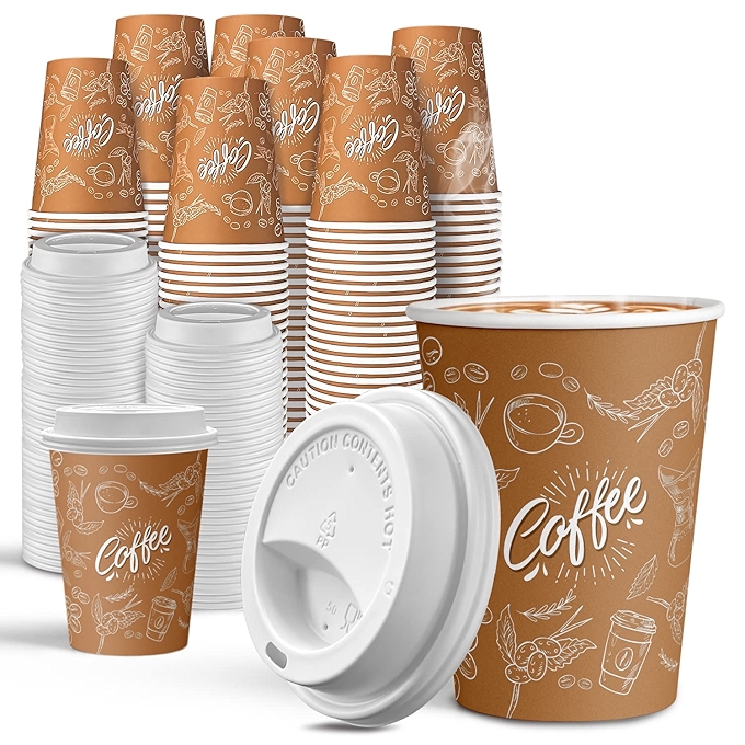 JOYEUX 100个12盎司一次性咖啡杯（带盖）