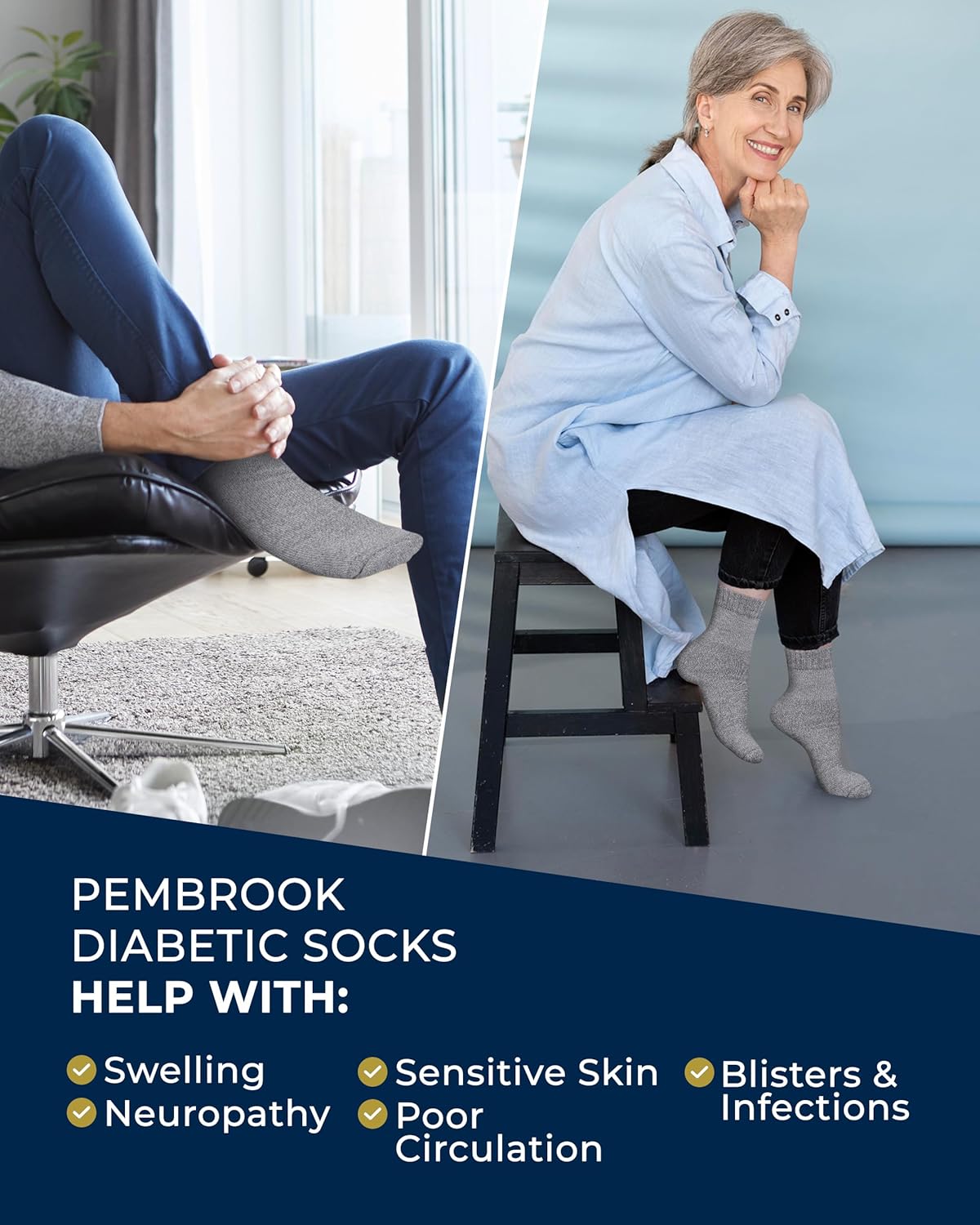 Pembrook Bamboo Viscose Diabetic Socks for Women & Men - 6 Pairs Ankle Socks for Swollen Feet | Neuropathy Socks - Image 4