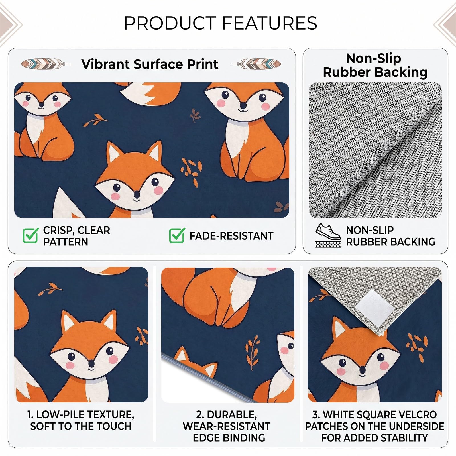 Scandinave Pastoral Tapis Salon 160 x 230 cm, Lavable Animal Renard Roux Feuilles Mortes Tapis à Faible Poil Chambre à Coucher Antidérapant pour Salle à Manger Chambre d'enfants Bureau à Domicile