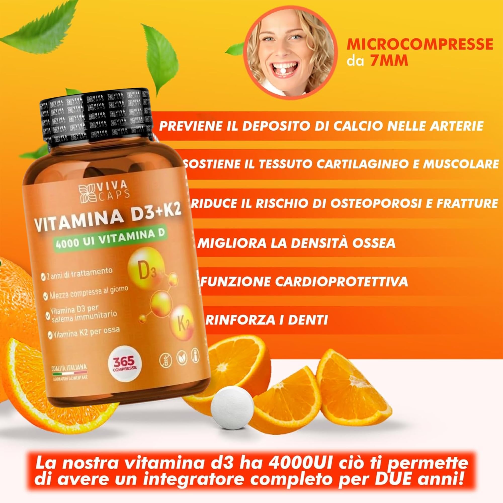 Vitamina d3 k2 mk7 vegana alto dosaggio 365 Micro compresse, Vitamina d3 4000 ui e 200 mcg di Menachinone per sistema immunitario, ossa e denti - Made in italy