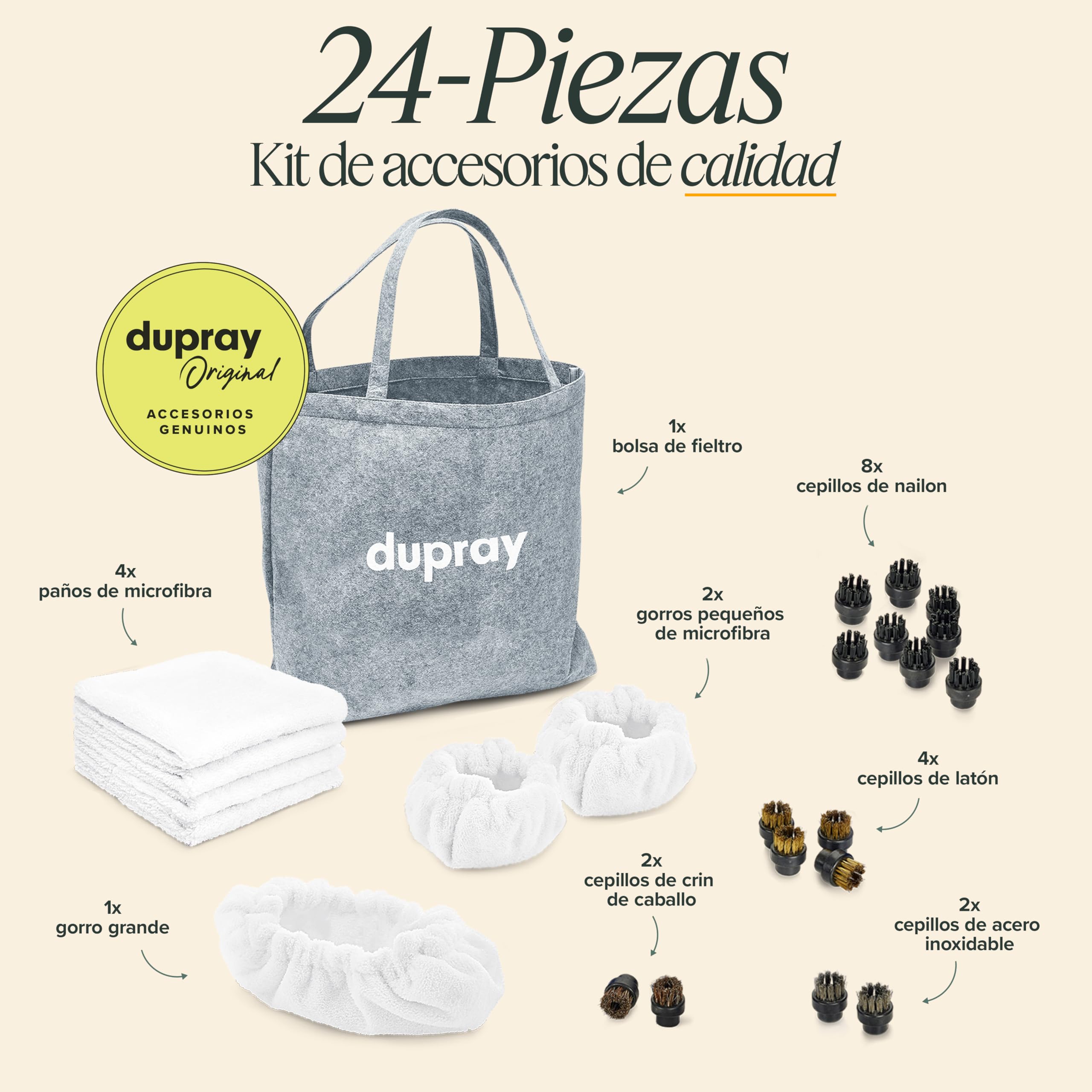 Dupray Paquete de Limpieza a Vapor, Kit de 24 Accesorios para Limpiadores a Vapor Dupray Ideal para suelos, azulejos, tapicería, cocinas y baños
