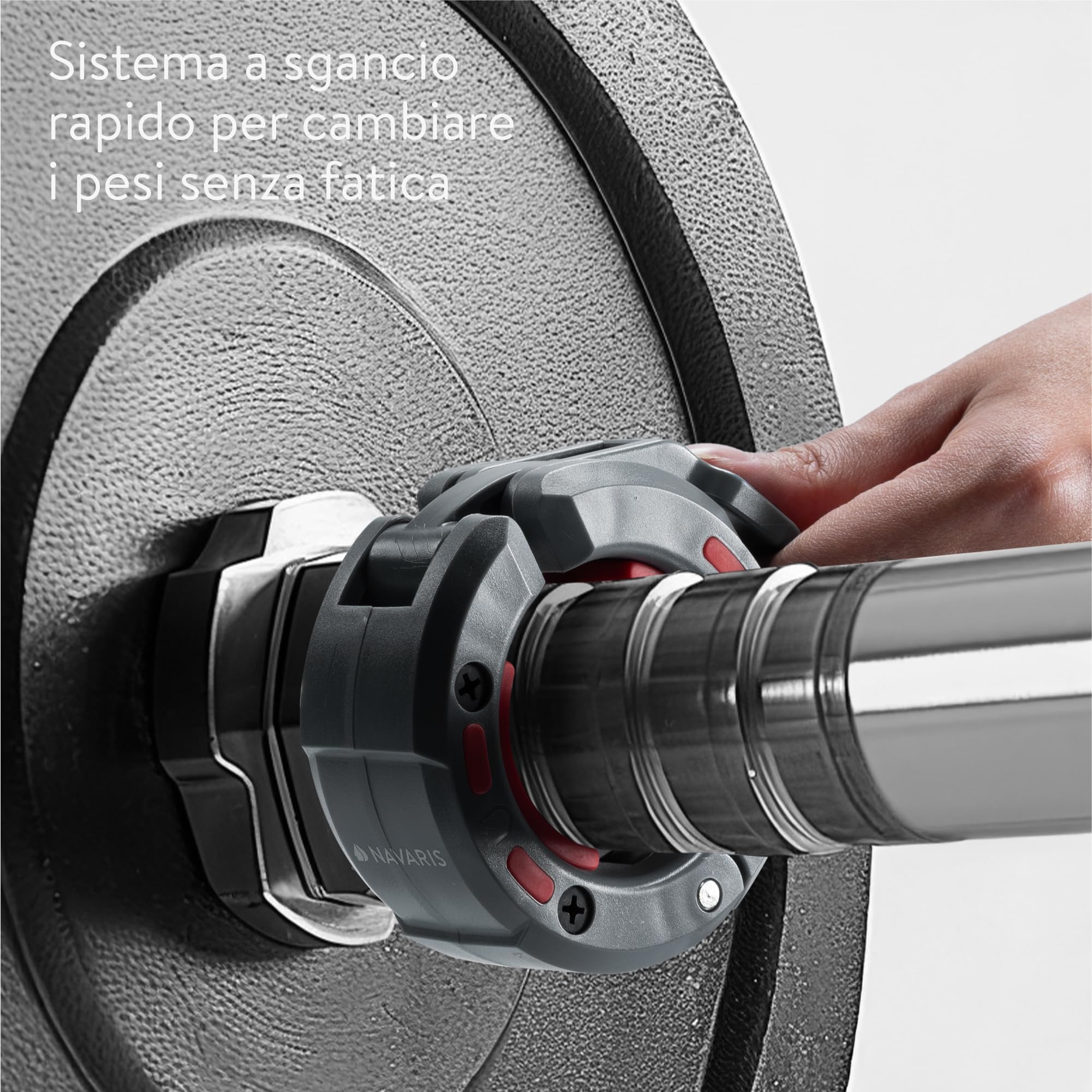 Navaris Morsetti Bilanciere Palestra - Set di 2 Ferma Bilanciere con Pesi da Casa - Ø 50 mm - Chiusura Rapida e Design Magnetico per Bilancieri Palestra - Leggeri e Resistenti