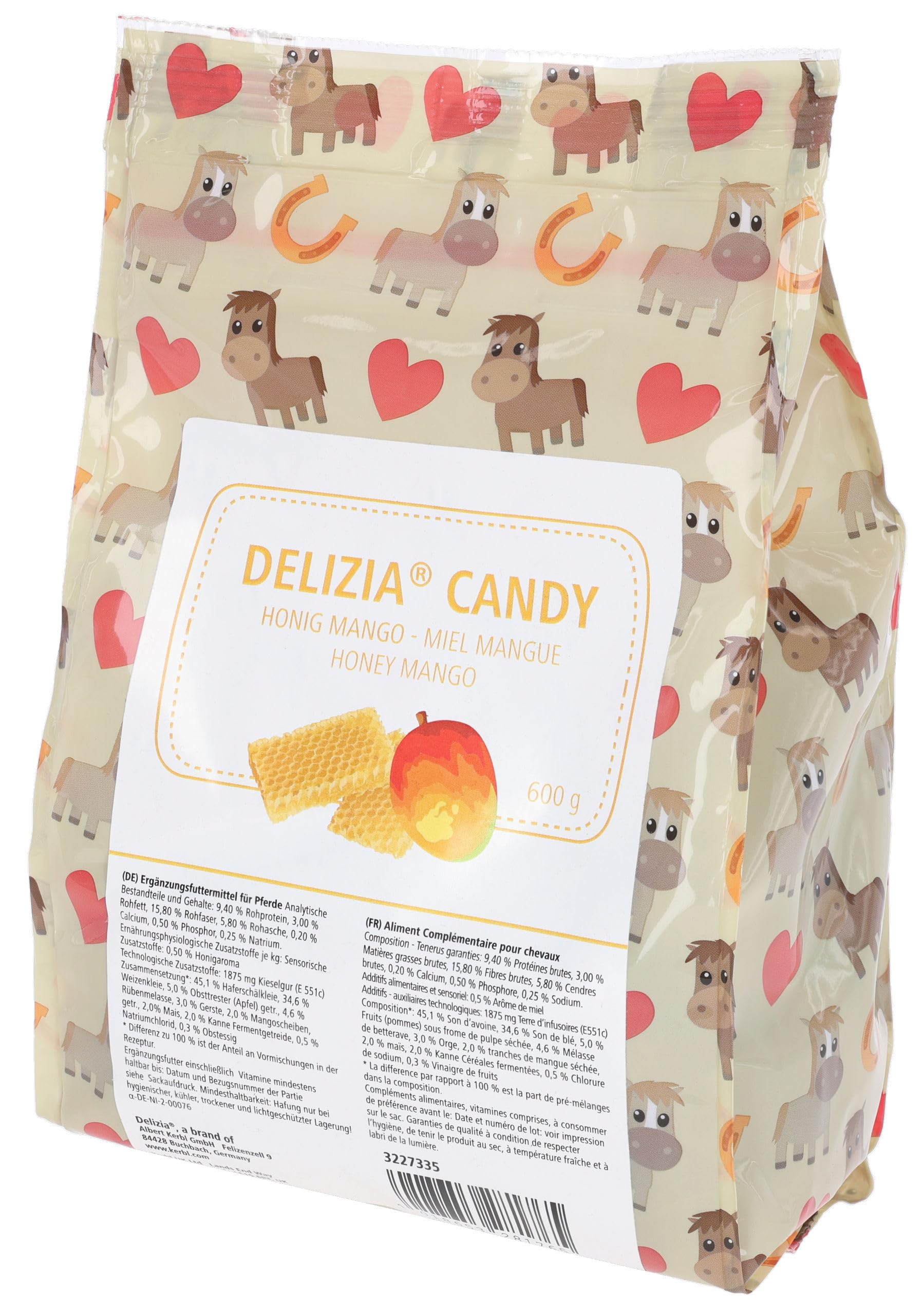 Delizia 1 Beutel Candy, Belohnungswürfel, 600g/Beutel, Honig/Mango, für Pferde, mit Früchten und Kräutern, hochwertige und natürliche Zutaten