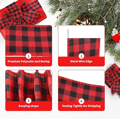 Miniatura 3 de MuRealy Cinta de borde con alambre, cuadros negros y rojos, 10 yardas y 2.5 pulgadas, cinta de poliéster con alambre, cintas decorativas para
