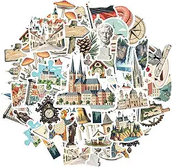 50 pçs Alemanha Tour Arquitetura Marcos Cultura Papelaria Adesivos Pacote de Adesivos Arquitetônicos DIY Adesivos para DIY Telefone Guitarra Laptop Notebook Mala Copo Laptop Motocicleta Bagagem