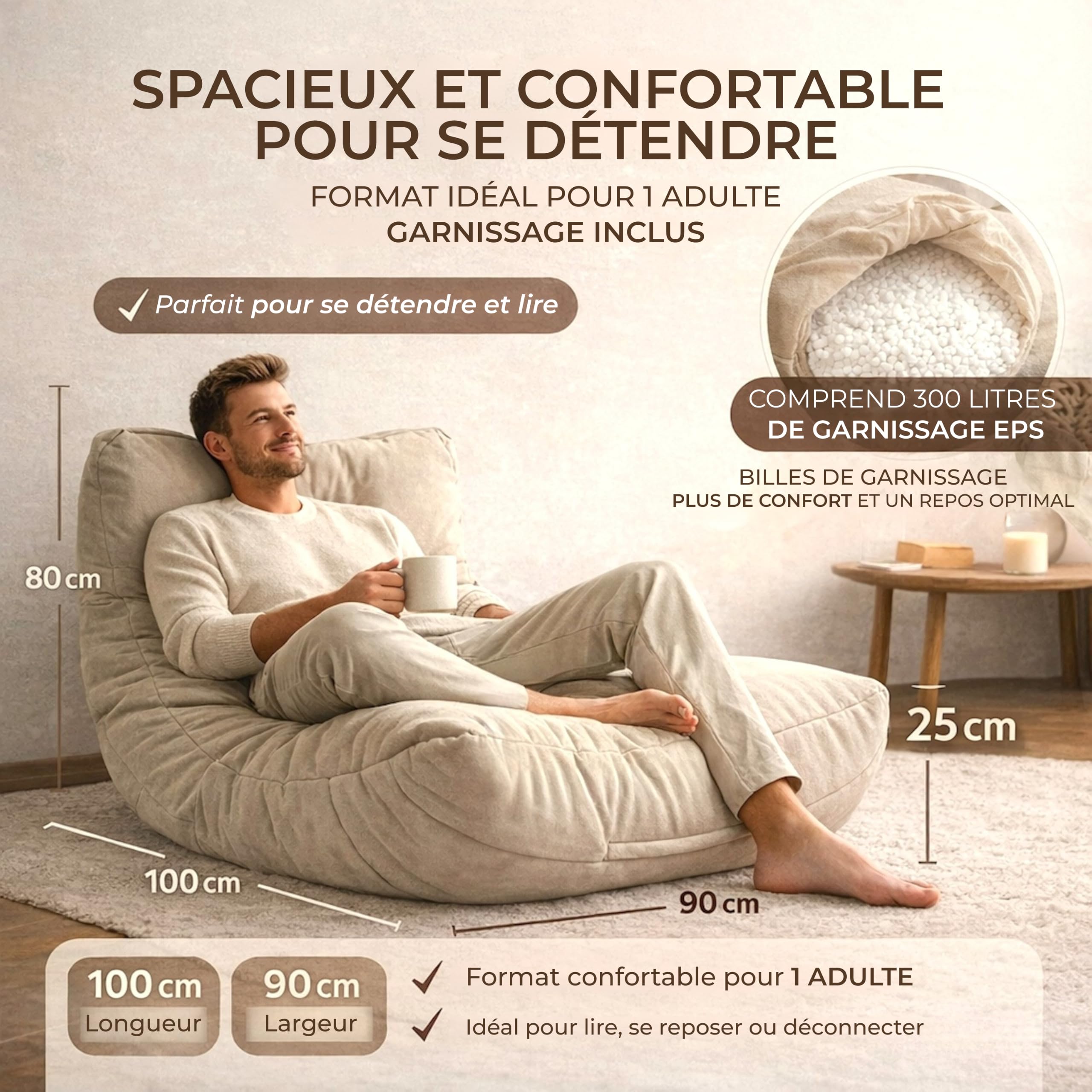 Aiire Housse Pouf Salon Moderne - Fauteuil Pouffe Géant Interieur Adulte ou Ado sans Remplissage pour Décoration de la Chambre – Gros Bean Bag Chair Enfant XXL