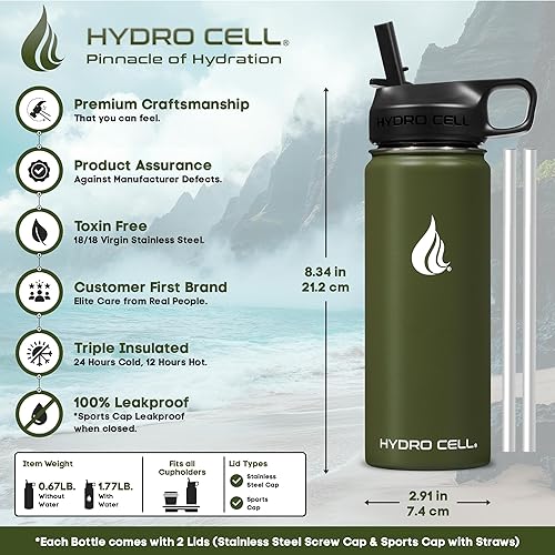 Miniatura 3 de HYDRO CELL - Botella de agua aislada y deportiva de acero inoxidable con pajilla, termo para bebidas frías y calientes con tapa de rosca, a prueba